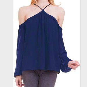 Cold Shoulder Halter Blouse - Royal Blue